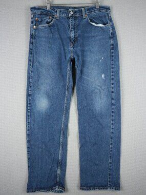 Levi's 505 Straight Cut Regular Fit Faded Blue Denim Jeans Mens 36x30 fits 35x27
